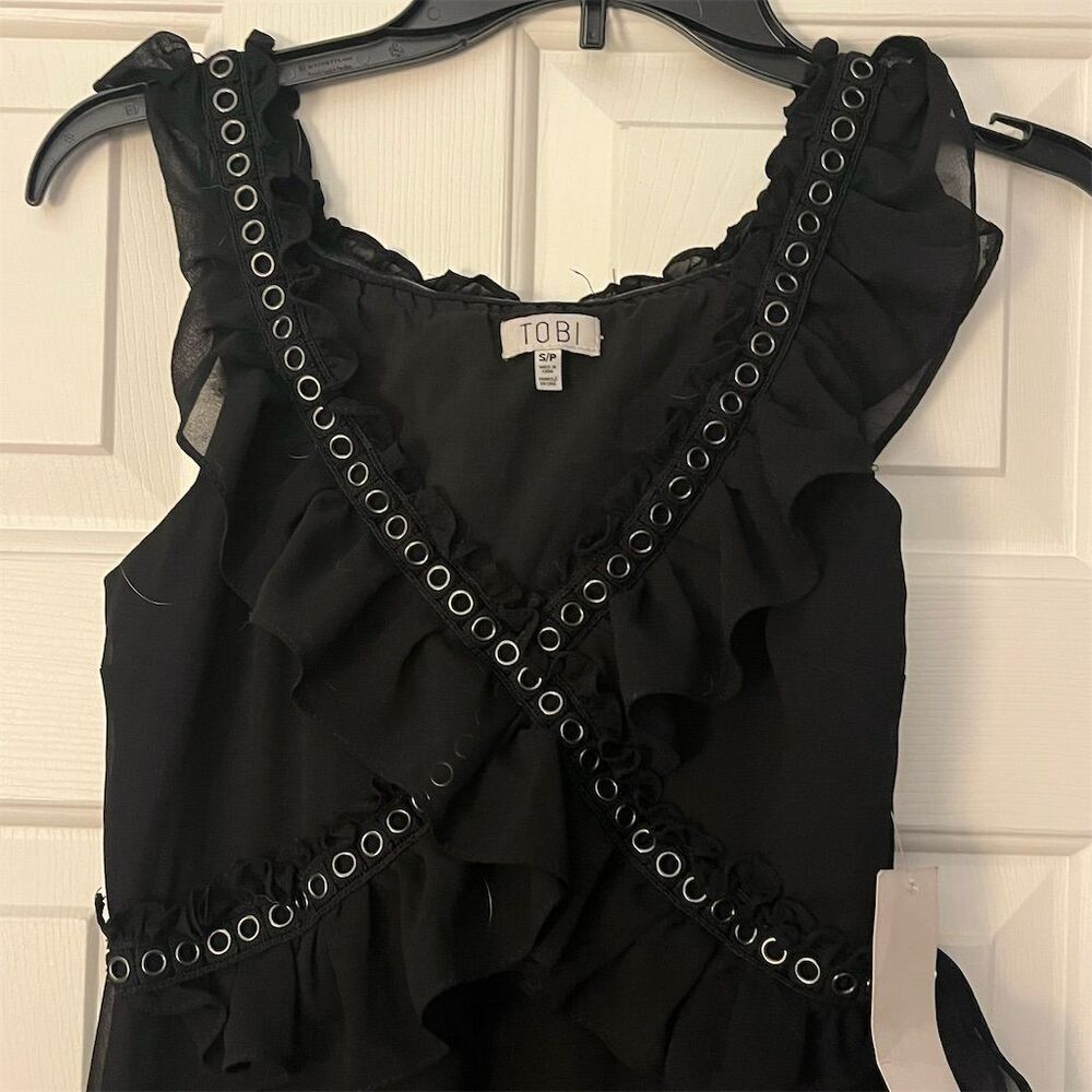 Tobi Women's Petite Black Ruffle Maxi Dress Sleeveless Formal S - Picture 3 of 6